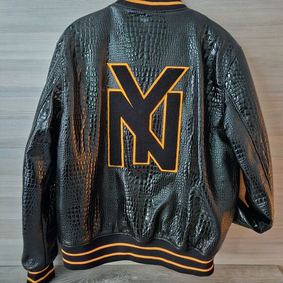 SD Sport NY Yankees Croc Style XL PU Leather Varsity Jacket Black Yellow MLB - Picture 6 of 16